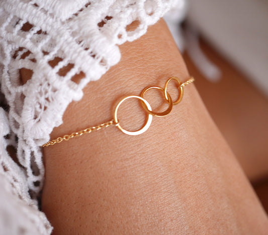 Bracelet Infinity 3 - Trois cercles imbriqués - Amour Infinis - Plaqué Or