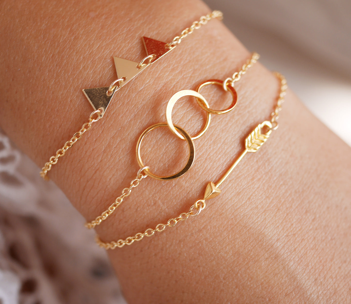 Bracelet Infinity 3 - Trois cercles imbriqués - Amour Infinis - Plaqué Or