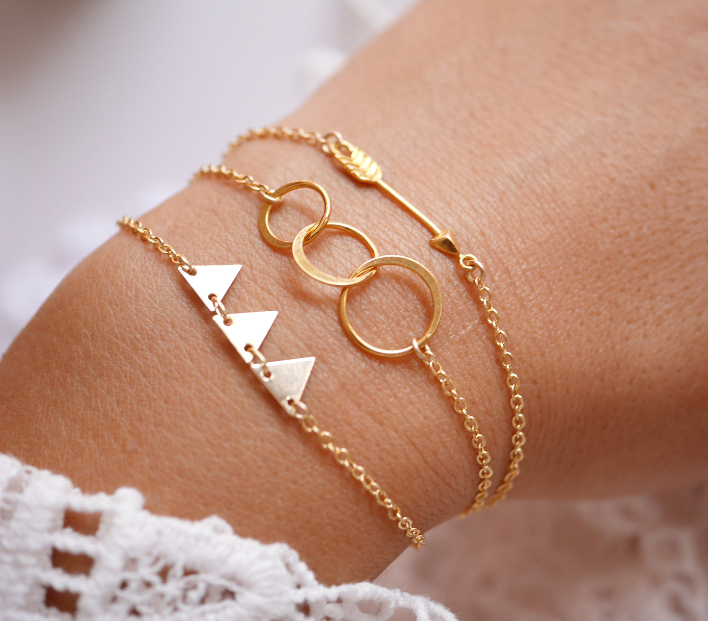 Bracelet Infinity 3 - Trois cercles imbriqués - Amour Infinis - Plaqué Or