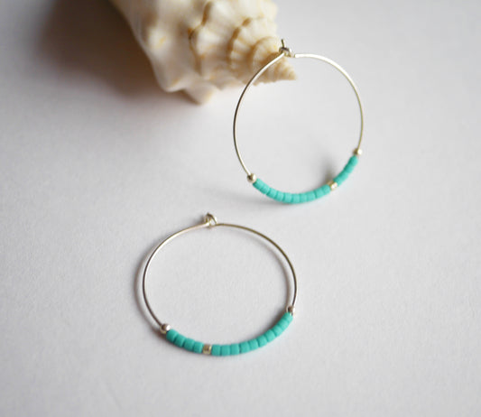 Boucles d'oreille Alysse - Créôles - Perles pierre Turquoise - Argent 925