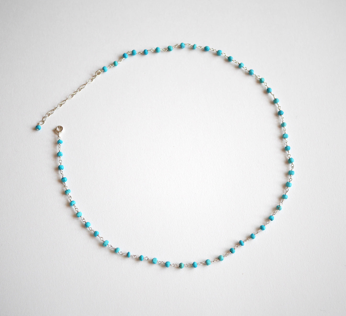 Collier Bohémia Long - Perles pierre Turquoise - Chaîne rosaire - Argent 925