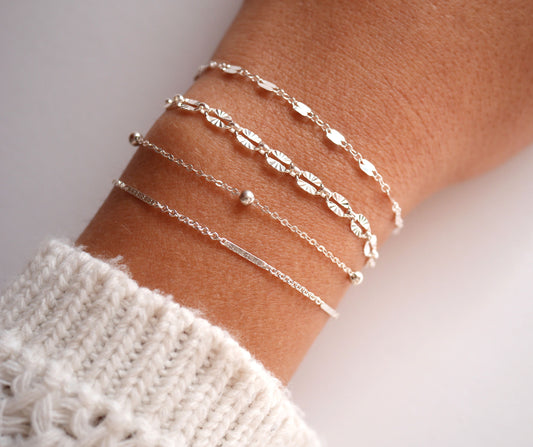 Lot de 4 Bracelets chaîne Argent 925 - Gourmettes fine - bracelets argent empilables - Bijoux tous les jours - minimaliste -chaine satellite