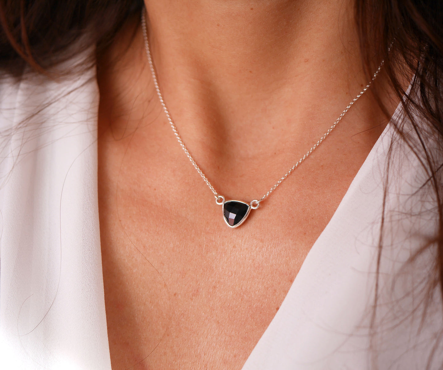 Collier Hazel - Triangle - Pierre Onyx Noir - Argent 925