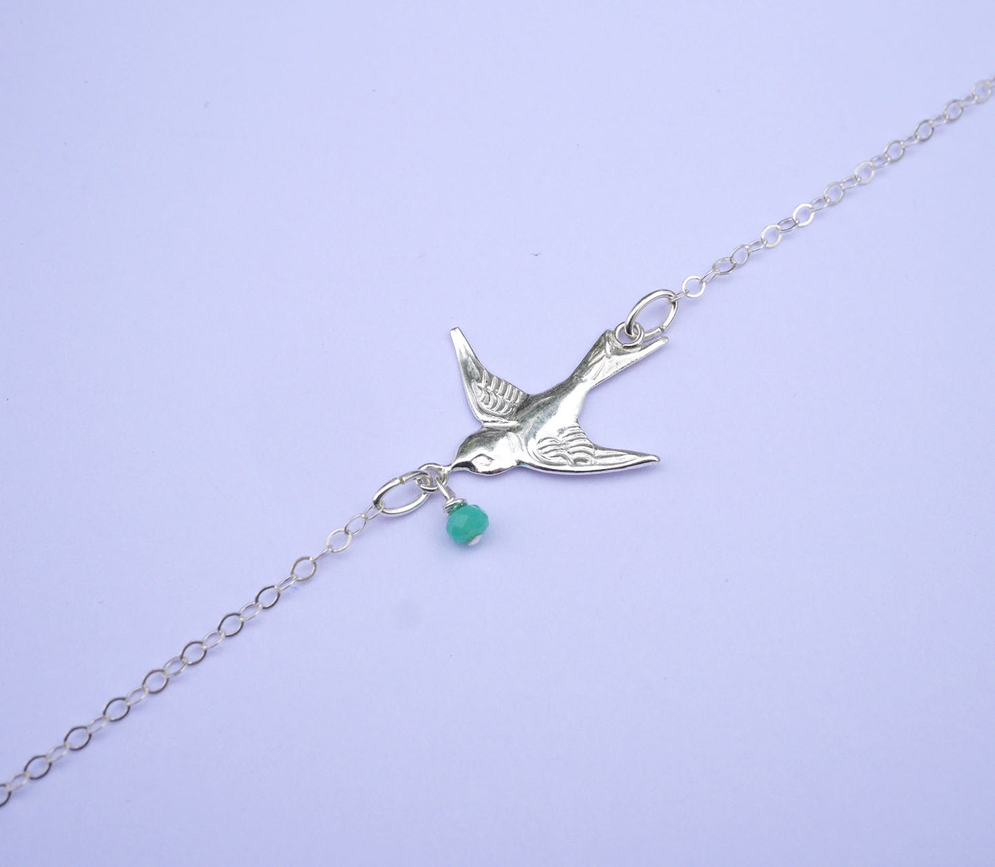 Bracelet Swallow - Oiseau Hirondelle - Perle de verre menthe - Argent 925