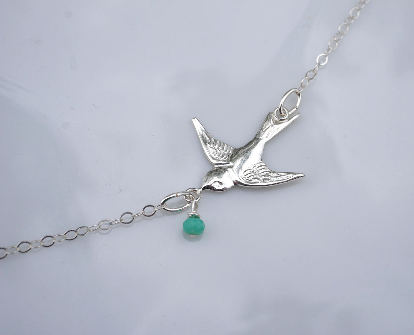 Bracelet Swallow - Oiseau Hirondelle - Perle de verre menthe - Argent 925