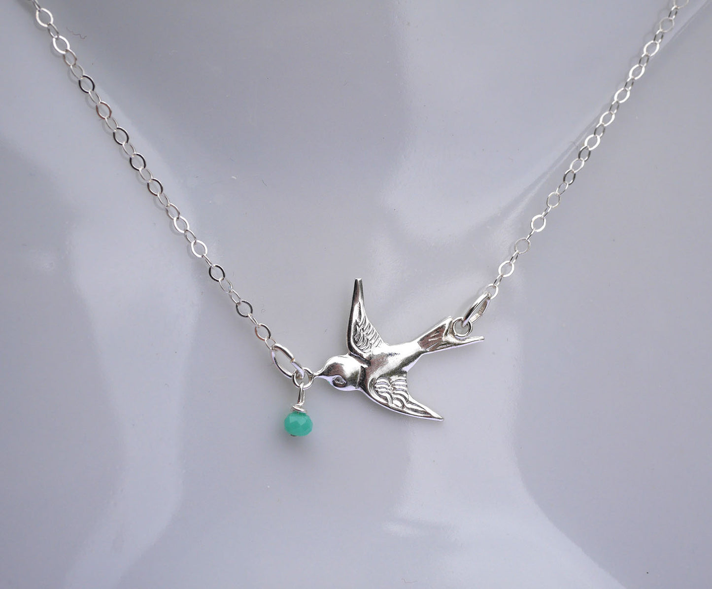 Bracelet Swallow - Oiseau Hirondelle - Perle de verre menthe - Argent 925