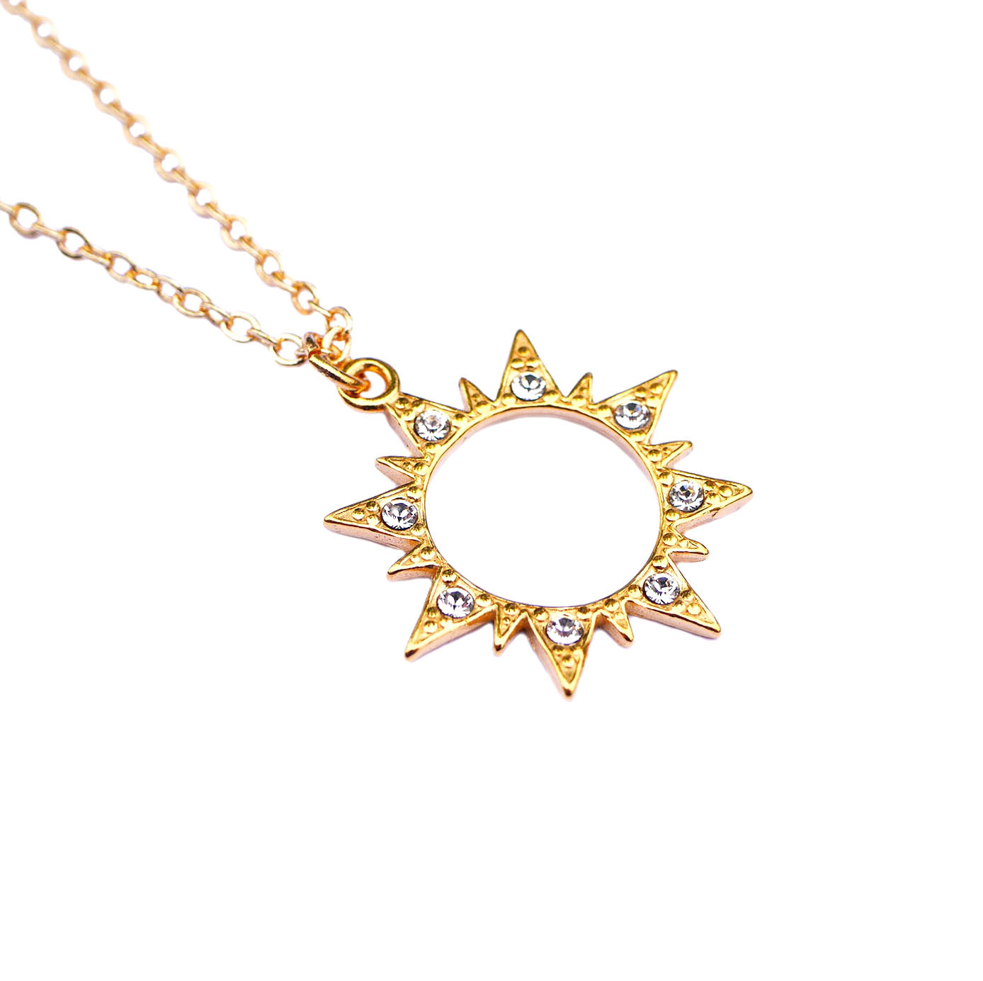 Collier Sunny Diamond - Soleil - Strass brillant transparent - Plaqué Or