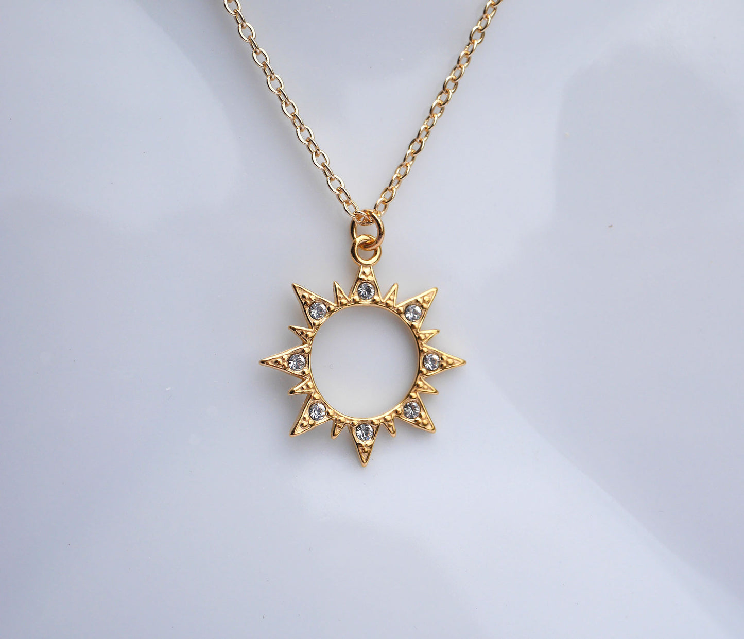 Collier Sunny Diamond - Soleil - Strass brillant transparent - Plaqué Or