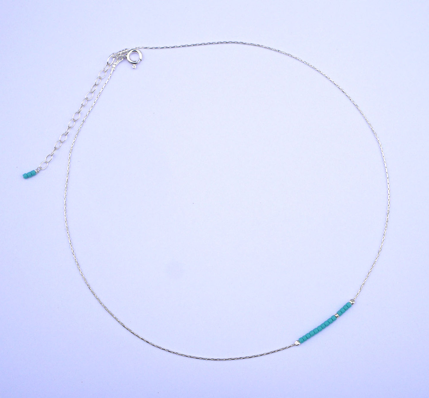 Collier Nymphéa - Perles pierre bleu Turquoise - Chaîne serpent - Argent 925