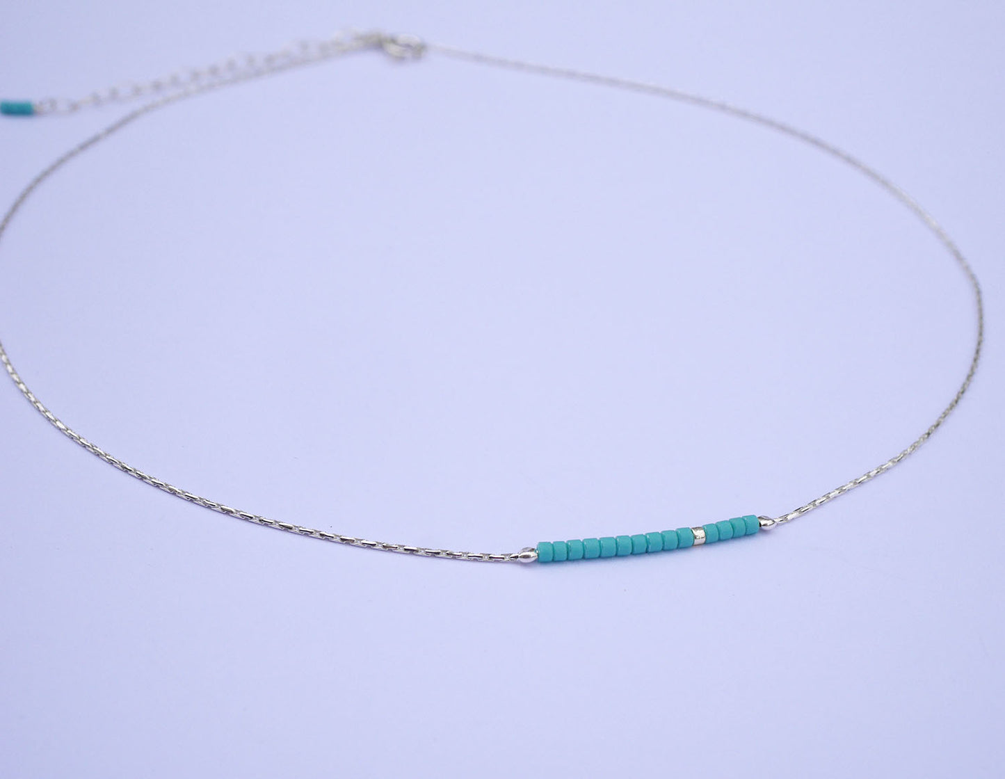 Collier Nymphéa - Perles pierre bleu Turquoise - Chaîne serpent - Argent 925