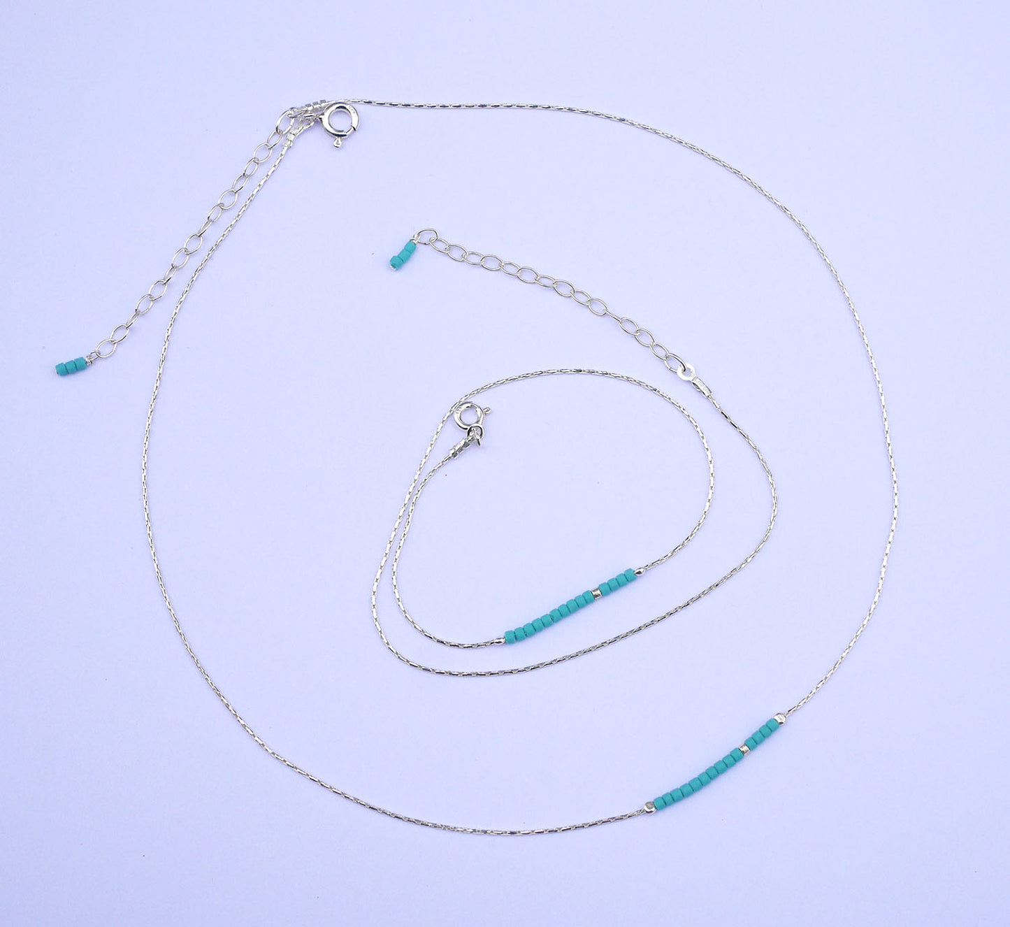 Collier Nymphéa - Perles pierre bleu Turquoise - Chaîne serpent - Argent 925