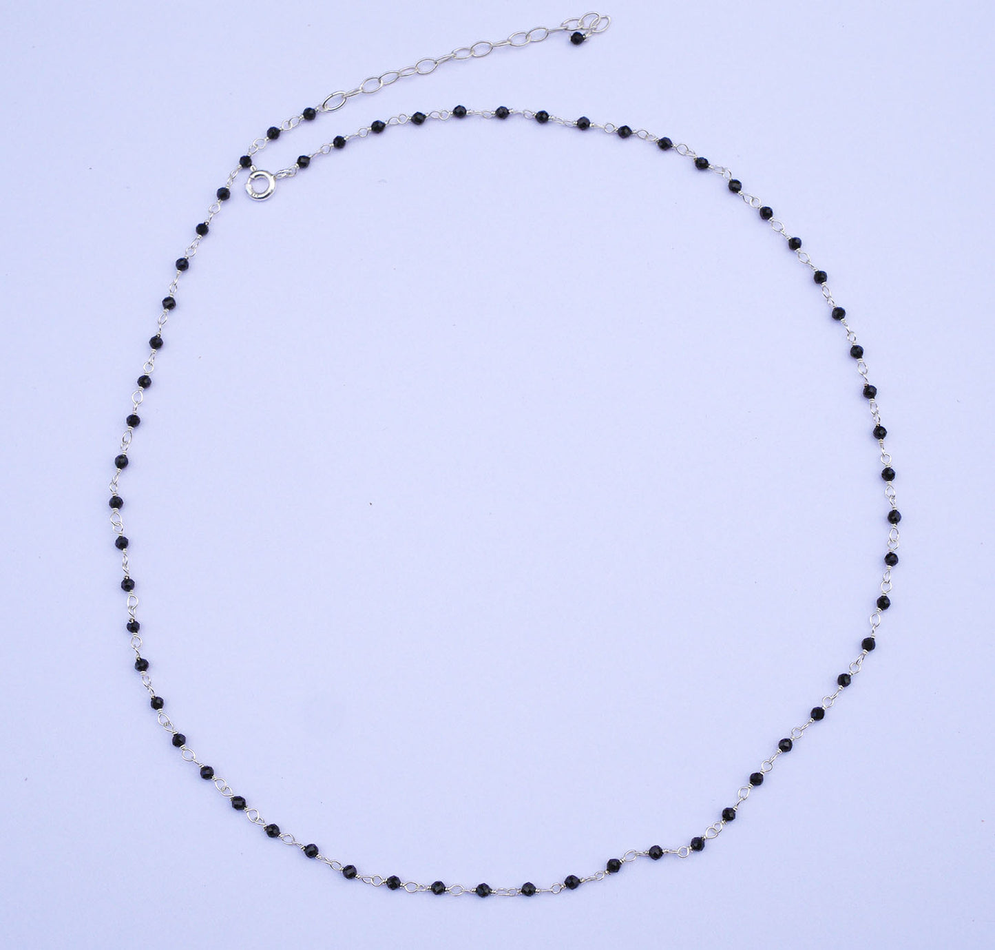 Collier Bohémia long - Perles pierre noir - Chaîne rosaire - Argent 925