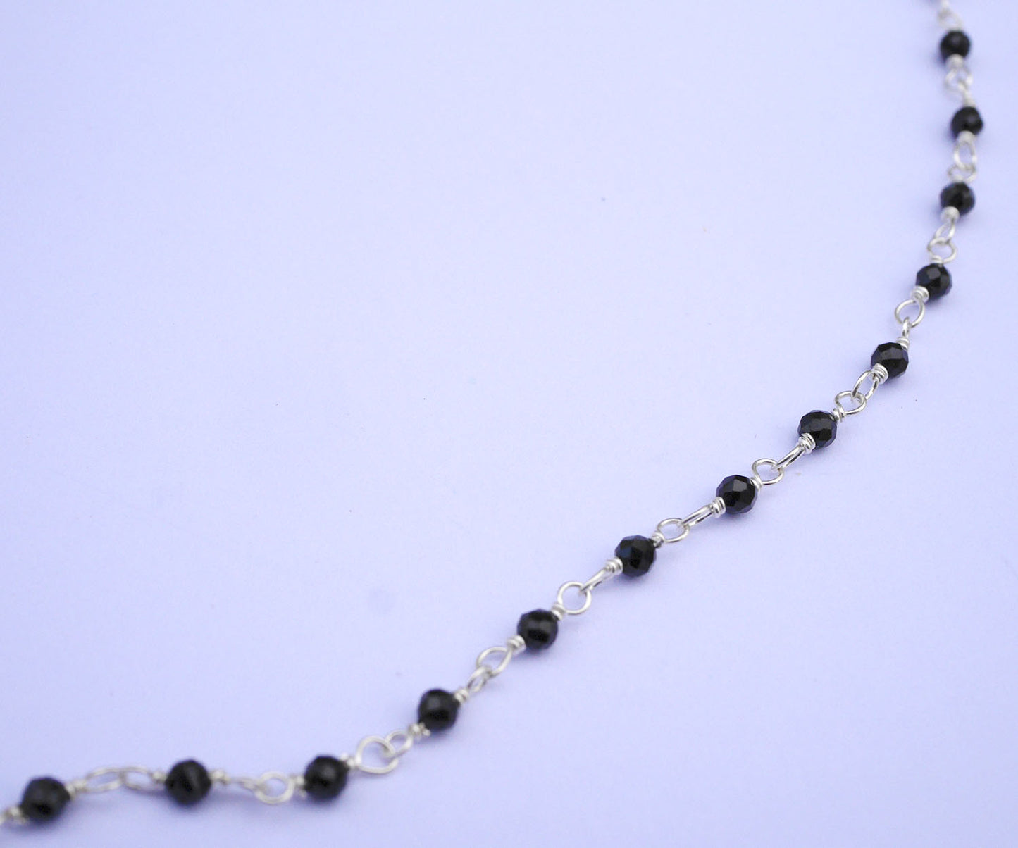 Collier Bohémia long - Perles pierre noir - Chaîne rosaire - Argent 925