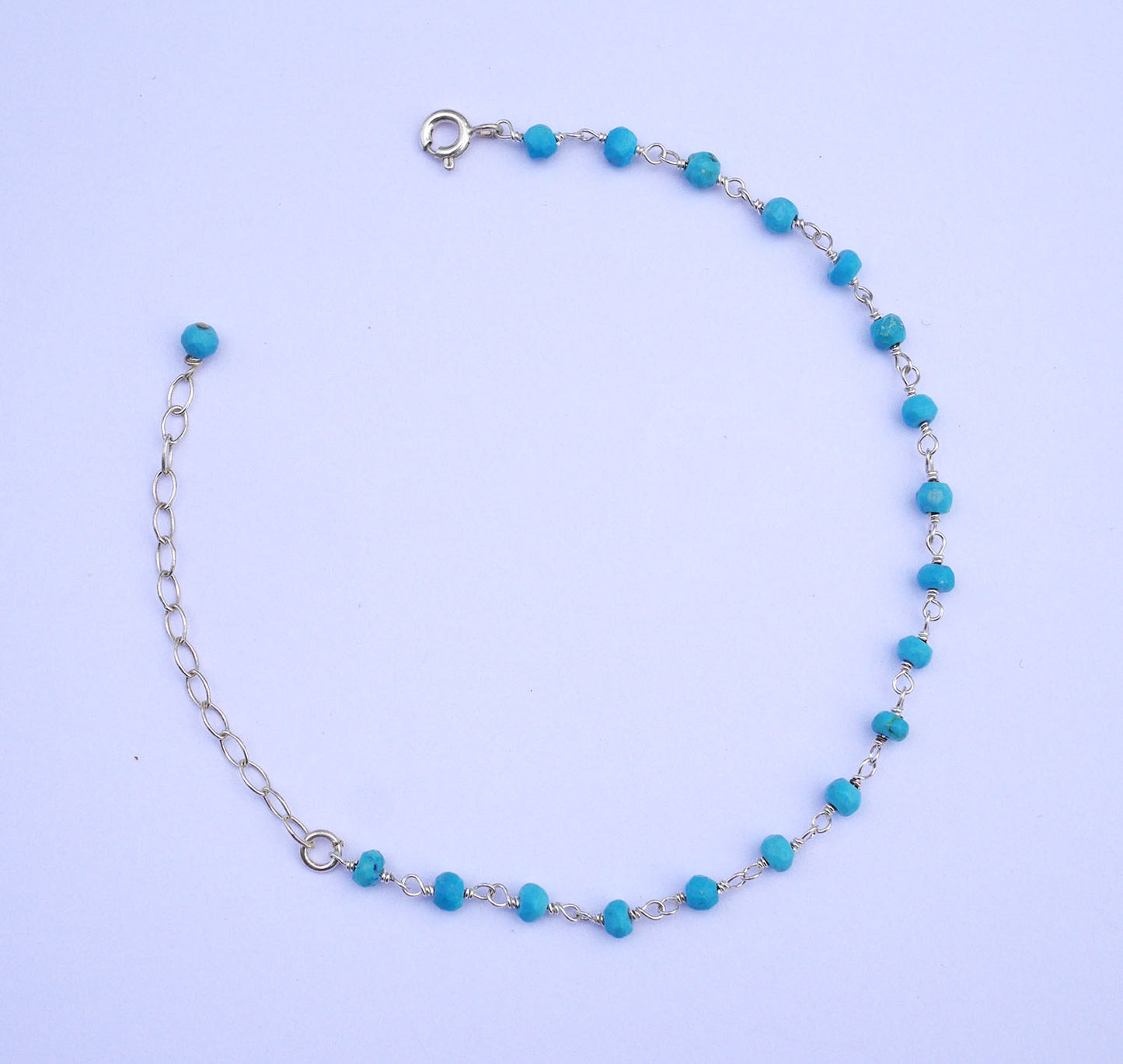 Bracelet Bohémia - Perles pierre Turquoise - Chaine rosaire - Argent 925