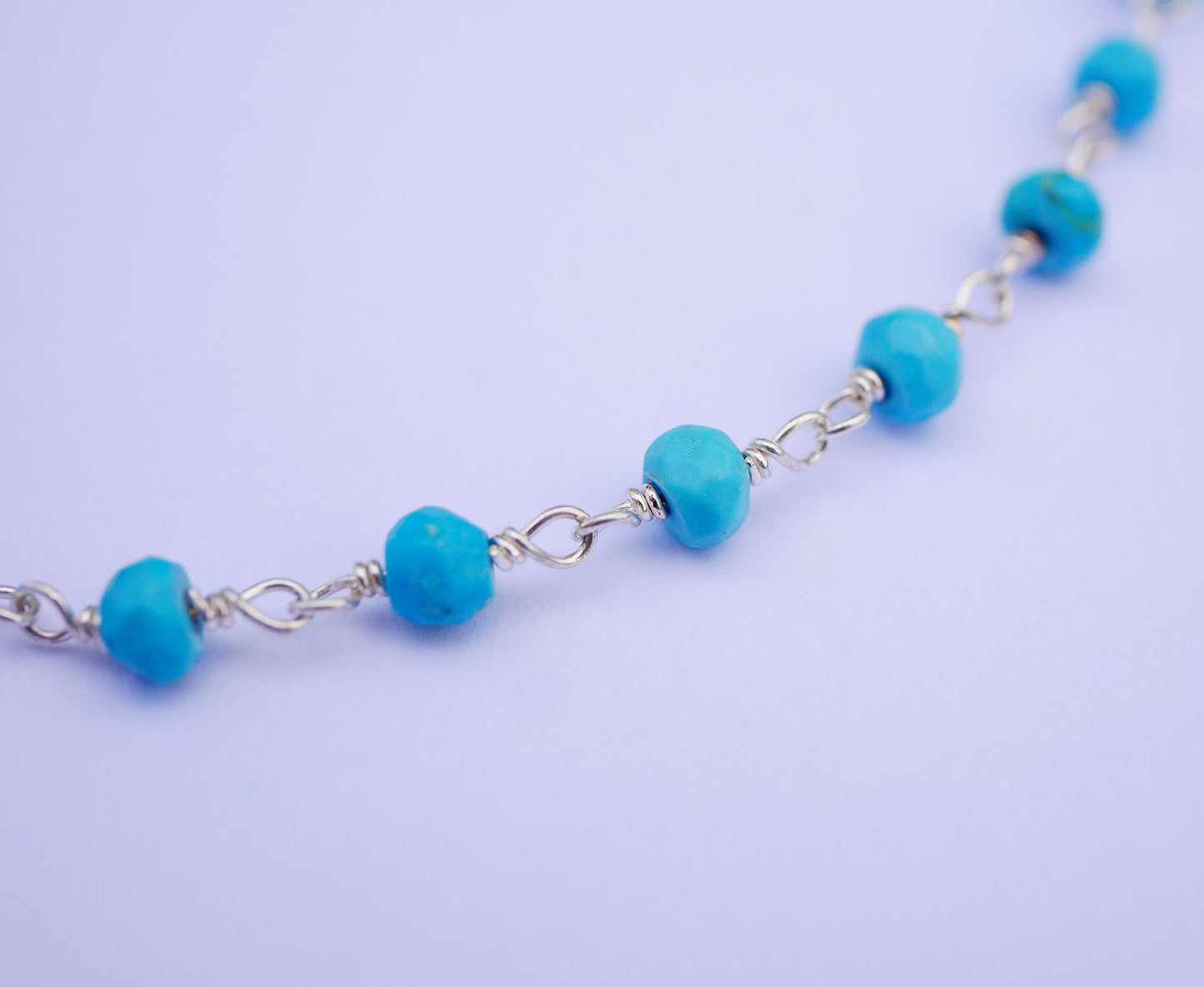 Bracelet Bohémia - Perles pierre Turquoise - Chaine rosaire - Argent 925