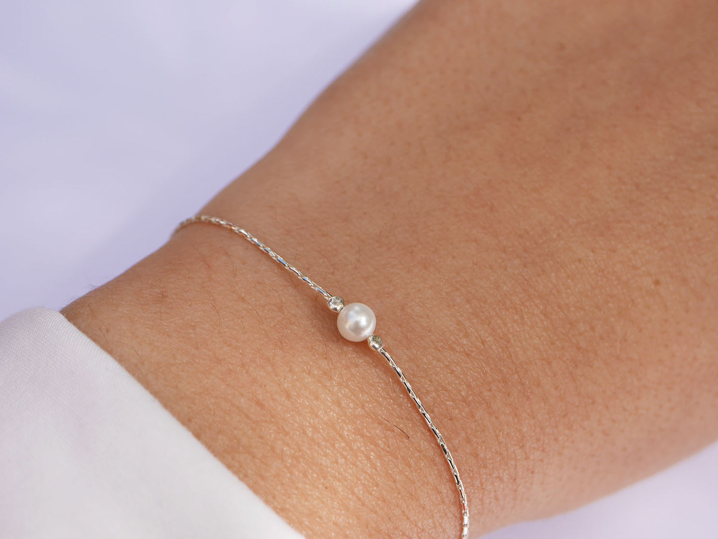 Bracelet White Pearl - Perle d'eau douce blanche - Chaîne serpent - Argent 925