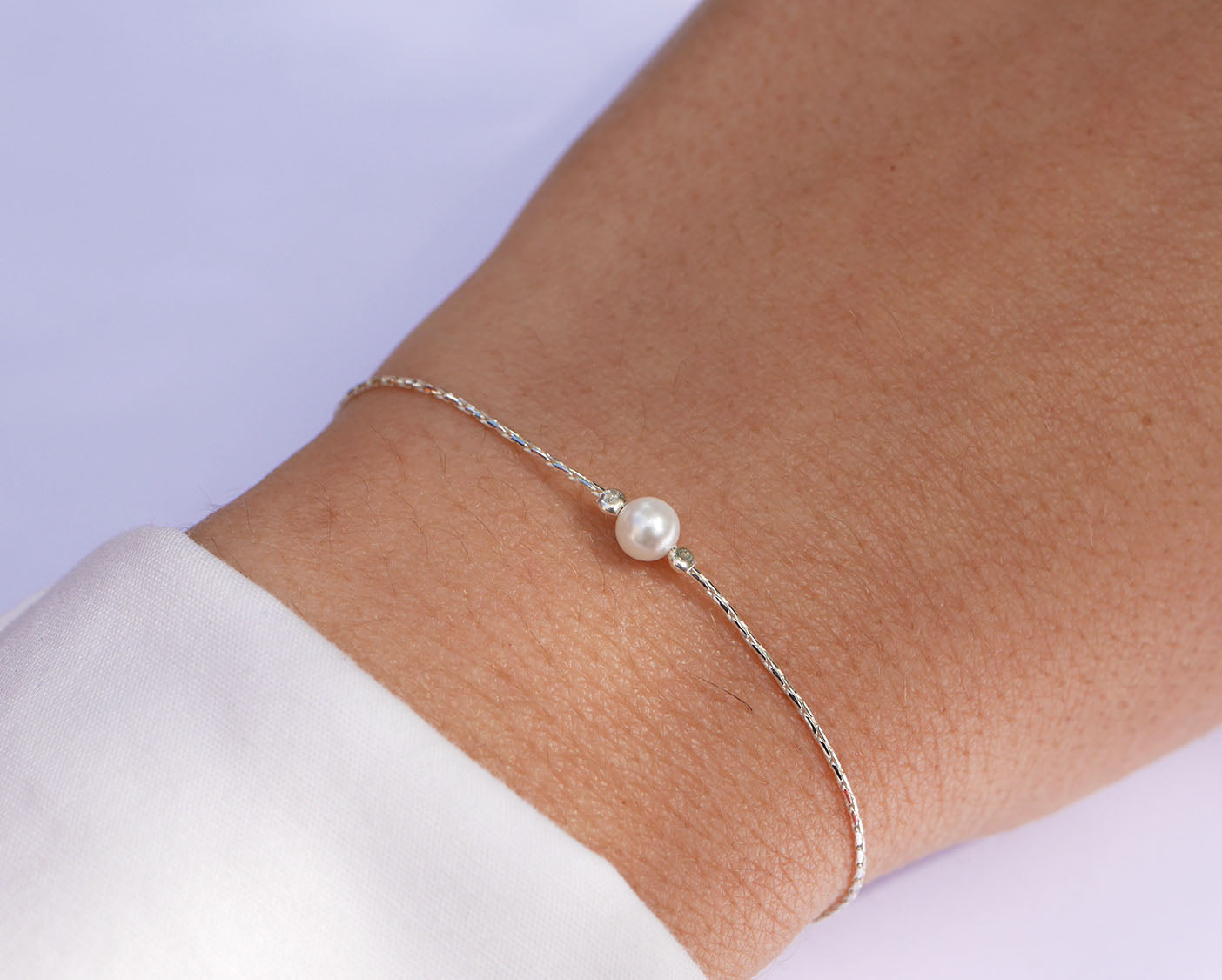 Bracelet White Pearl - Perle d'eau douce blanche - Chaîne serpent - Argent 925