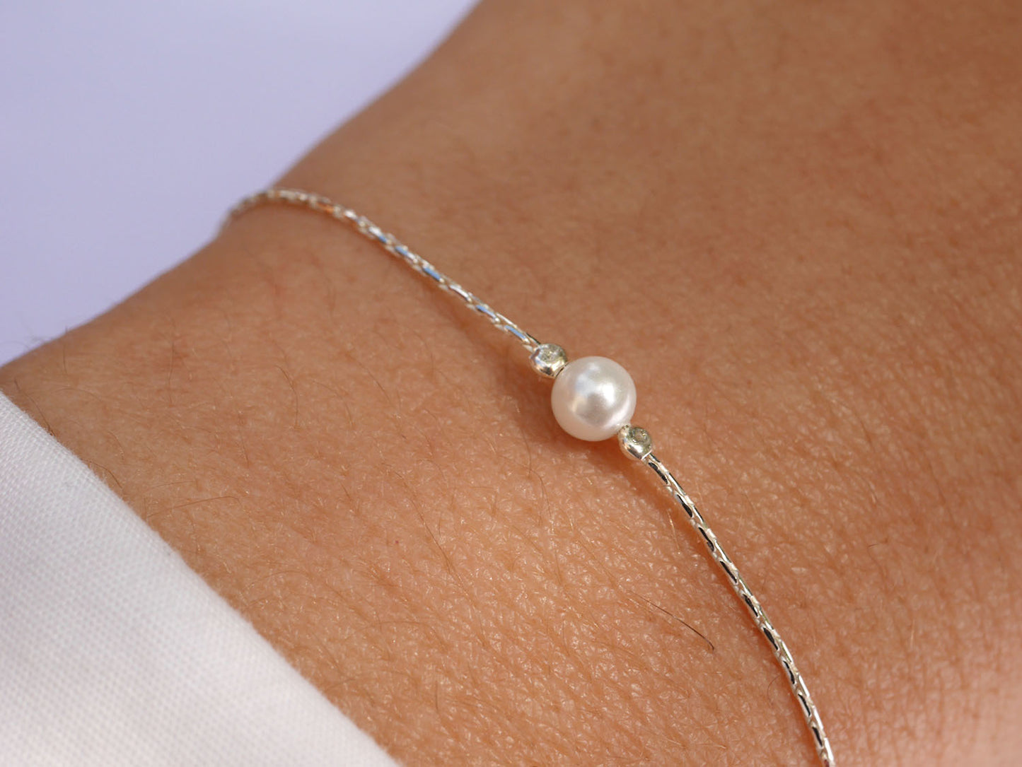 Bracelet White Pearl - Perle d'eau douce blanche - Chaîne serpent - Argent 925