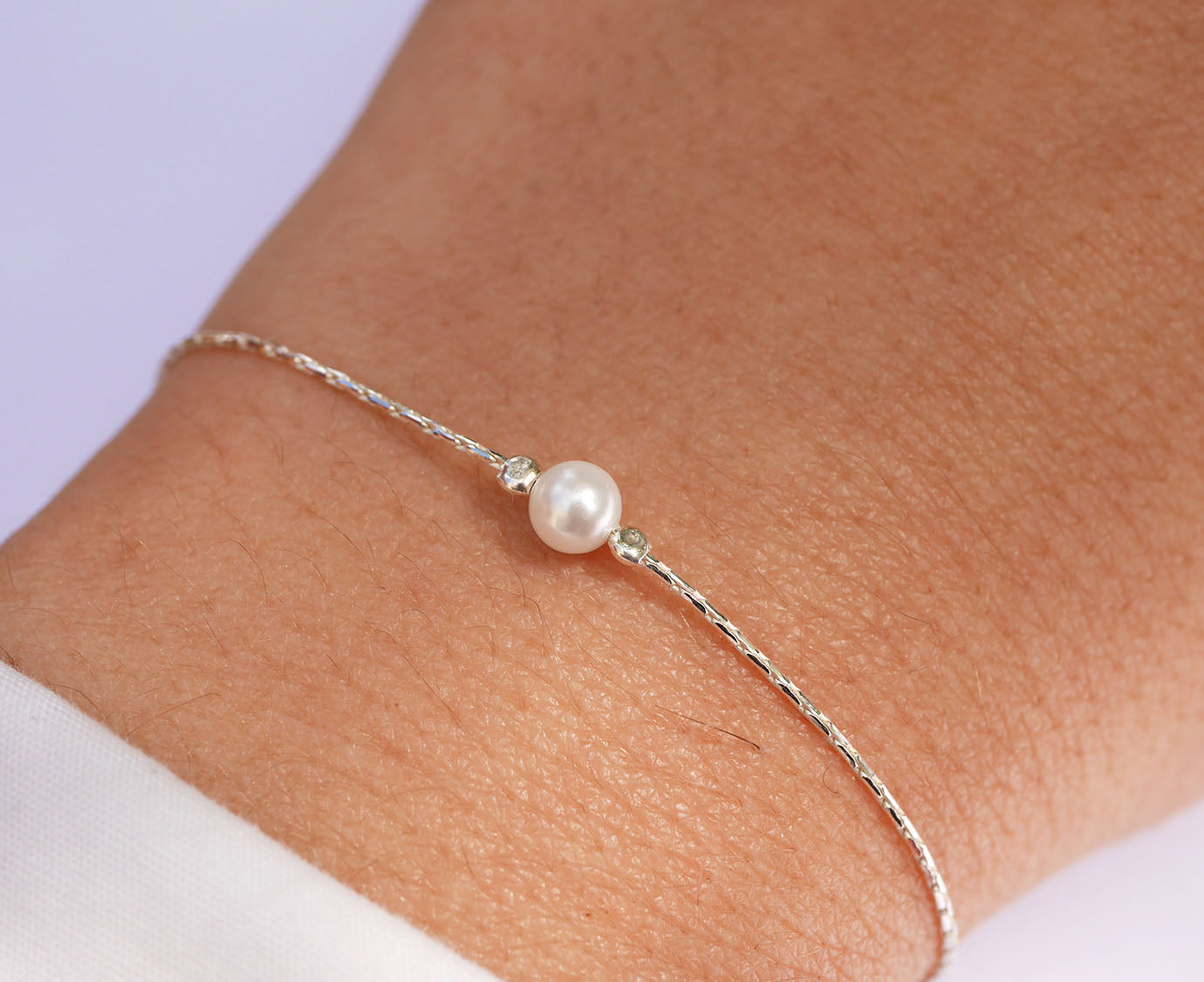 Bracelet White Pearl - Perle d'eau douce blanche - Chaîne serpent - Argent 925