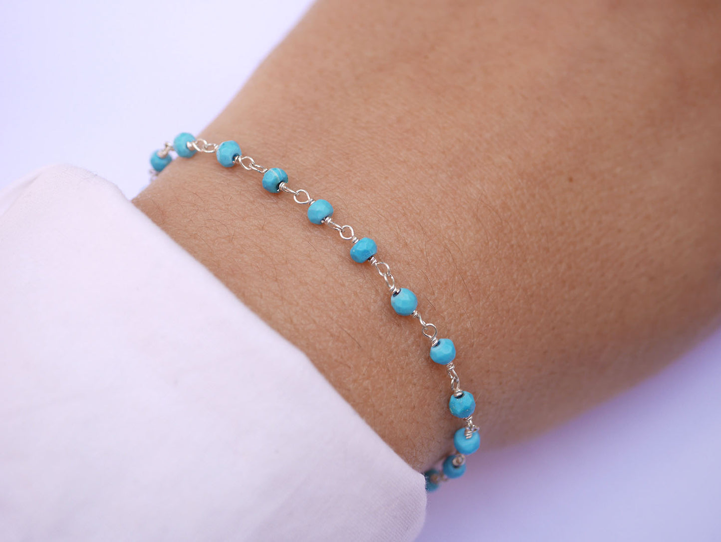 Bracelet Bohémia - Perles pierre Turquoise - Chaine rosaire - Argent 925