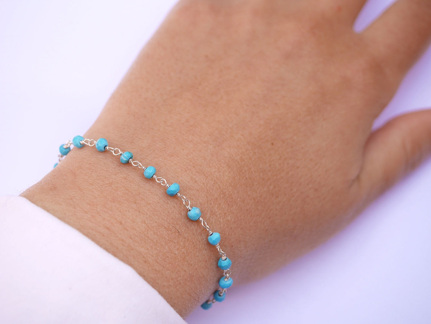 Bracelet Bohémia - Perles pierre Turquoise - Chaine rosaire - Argent 925