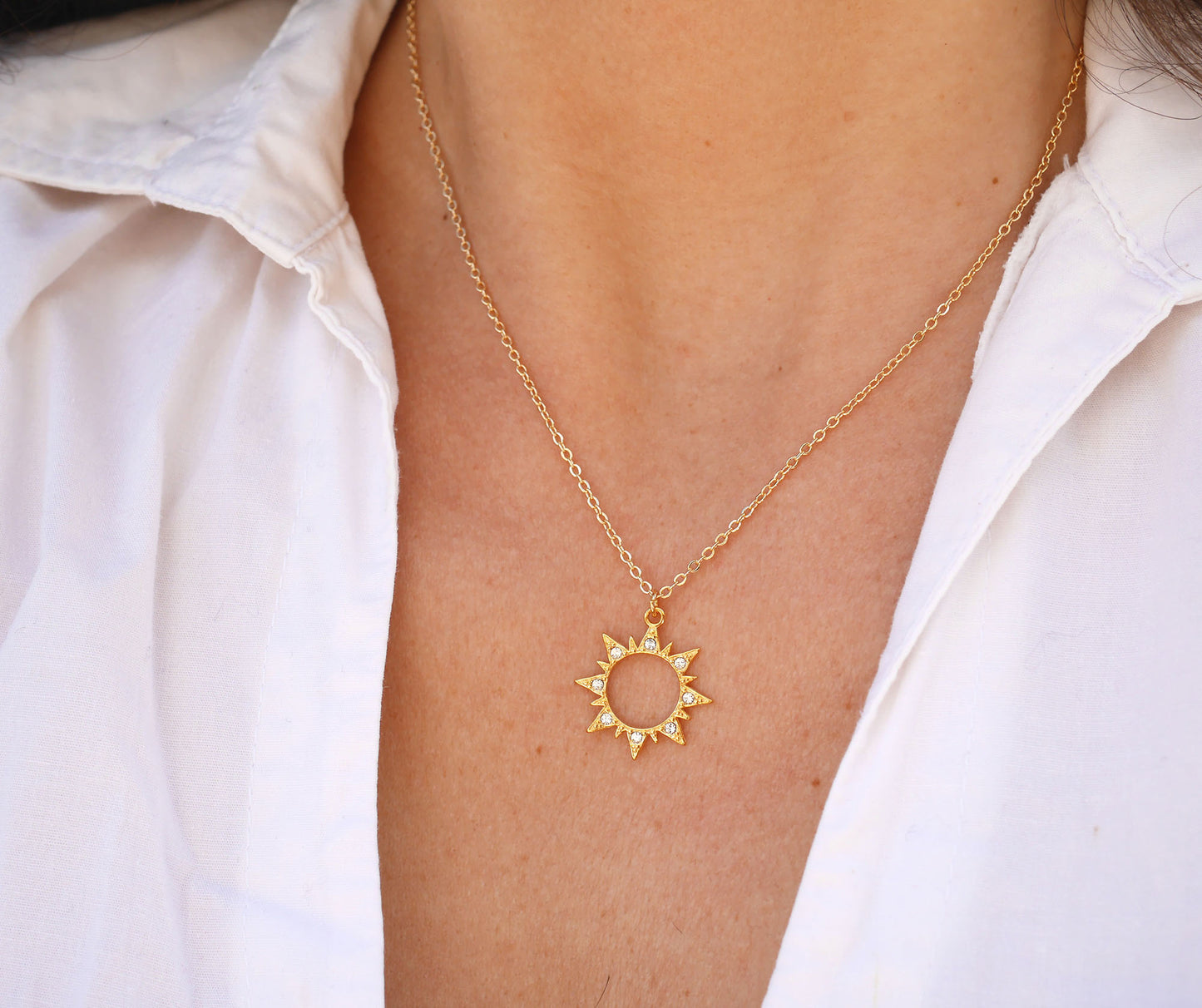 Collier Sunny Diamond - Soleil - Strass brillant transparent - Plaqué Or