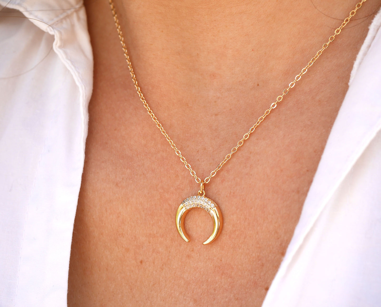 Collier Luna Diamond - Croissant de lune - Plaqué Or