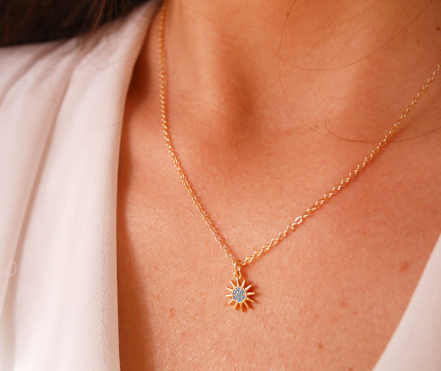 Collier Soley - Mini Soleil - Pierre Turquoise sertie  - Plaqué Or