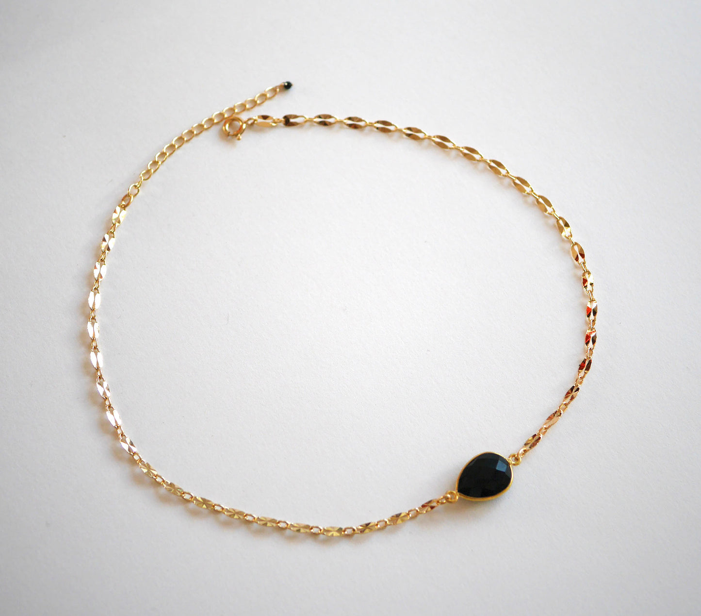 Ras du cou Athena - Chocker - Goutte - Pierre Onyx Noir - Plaqué Or