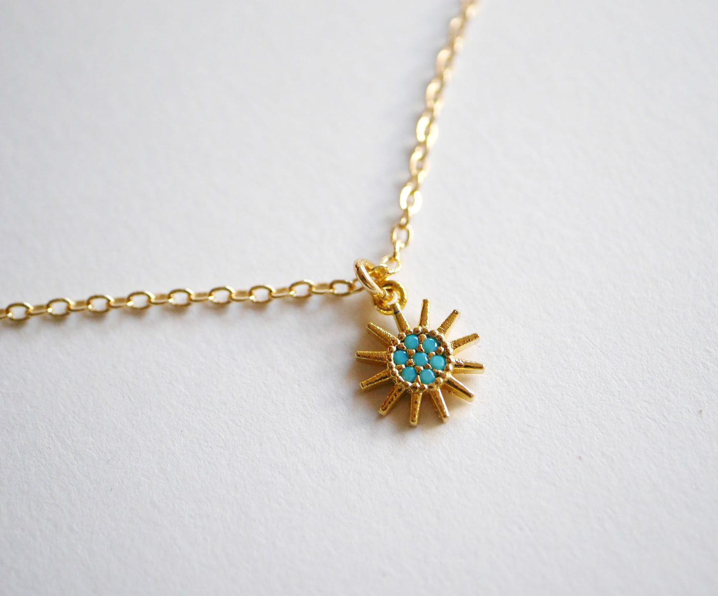 Collier Soley - Mini Soleil - Pierre Turquoise sertie  - Plaqué Or