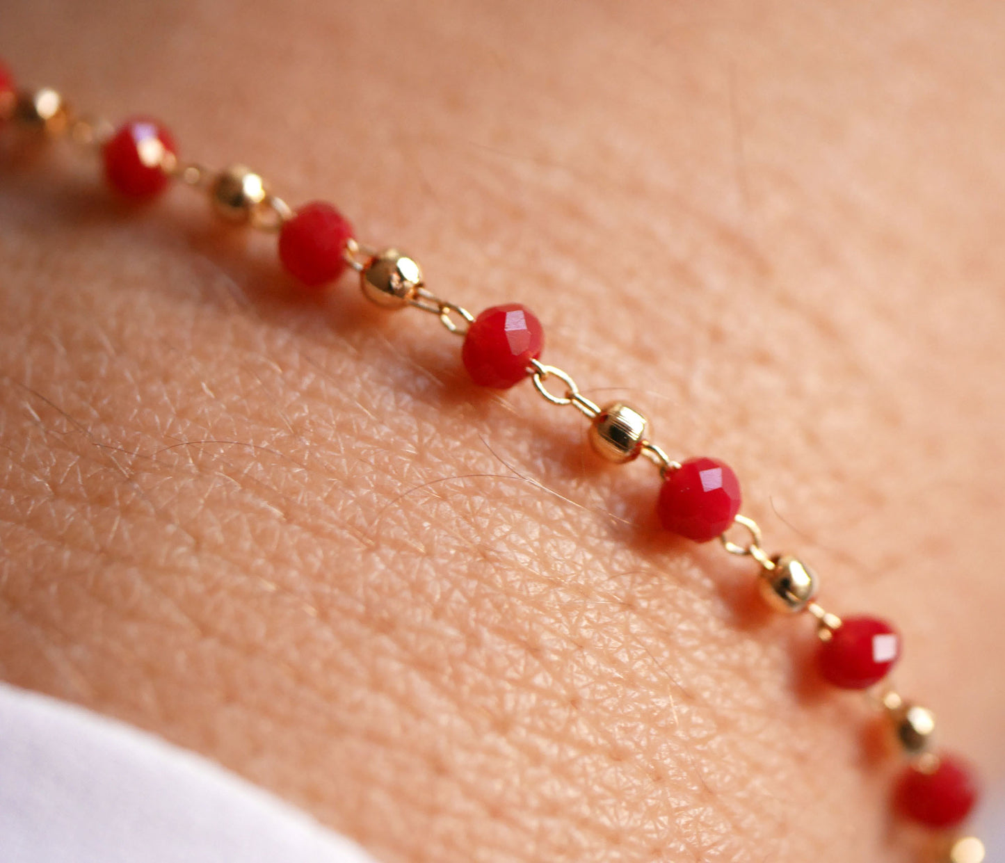 Bracelet Rosa - Perles rouges et doré - Plaqué Or