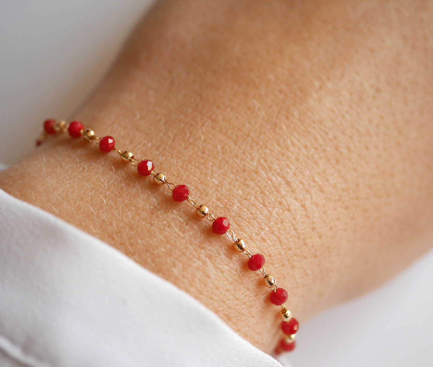 Bracelet Rosa - Perles rouges et doré - Plaqué Or