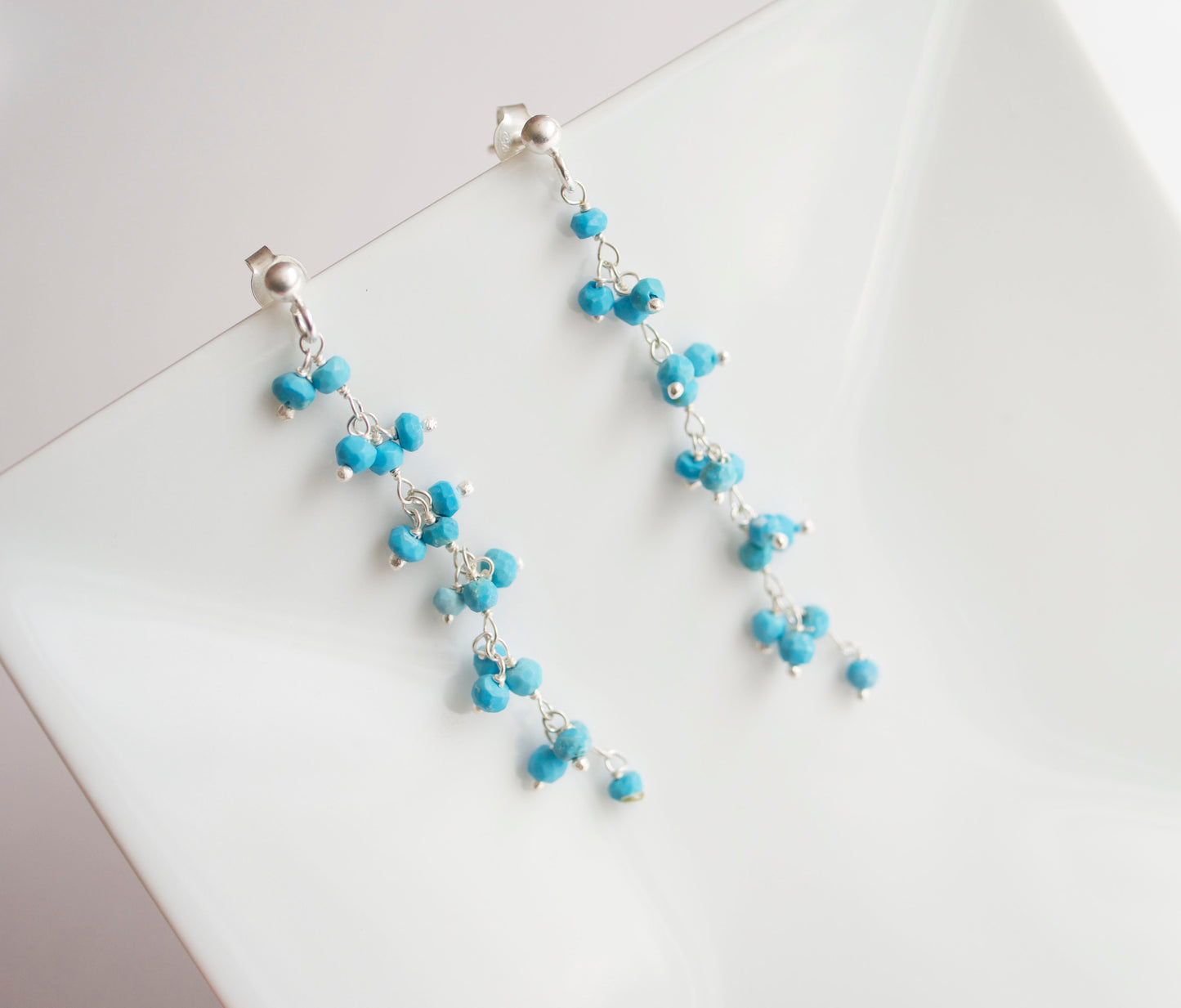 Boucles d'oreille Jaipur - Perles pierre Turquoise - Argent 925