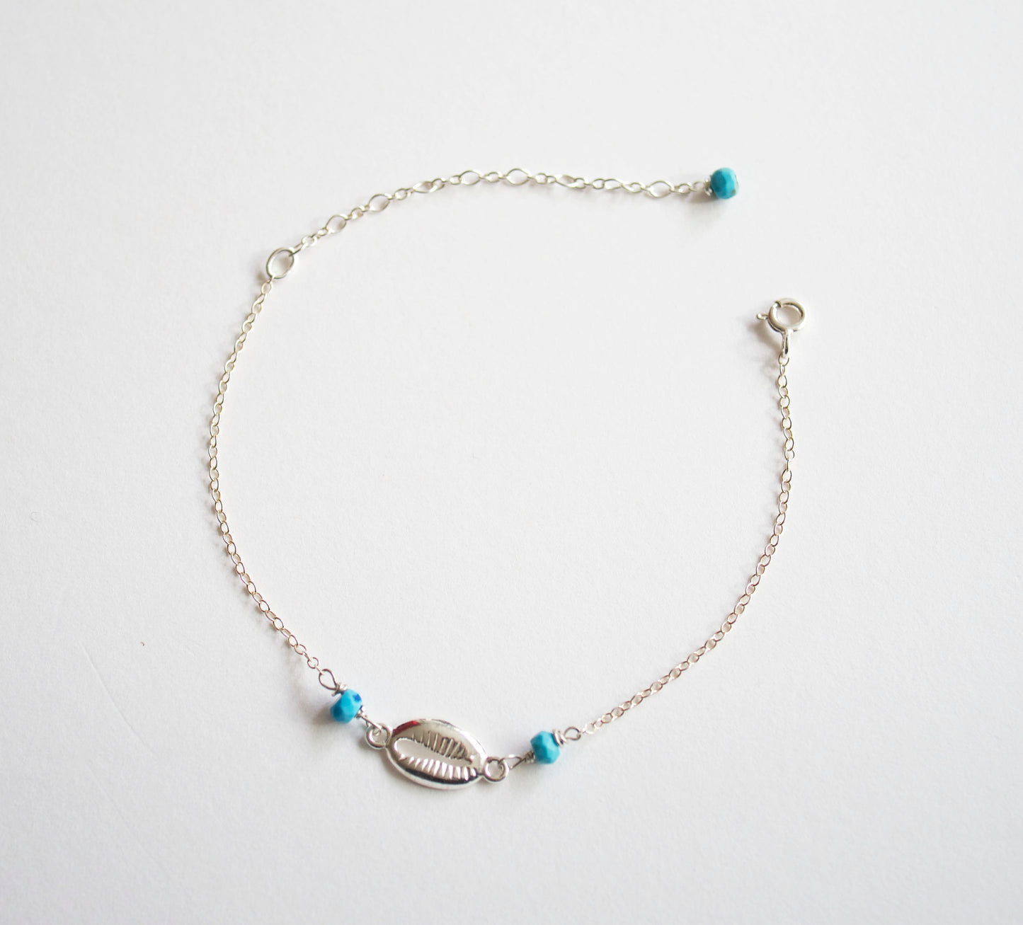 Bracelet Cowry - Coquillage - Perles turquoise - Argent 925