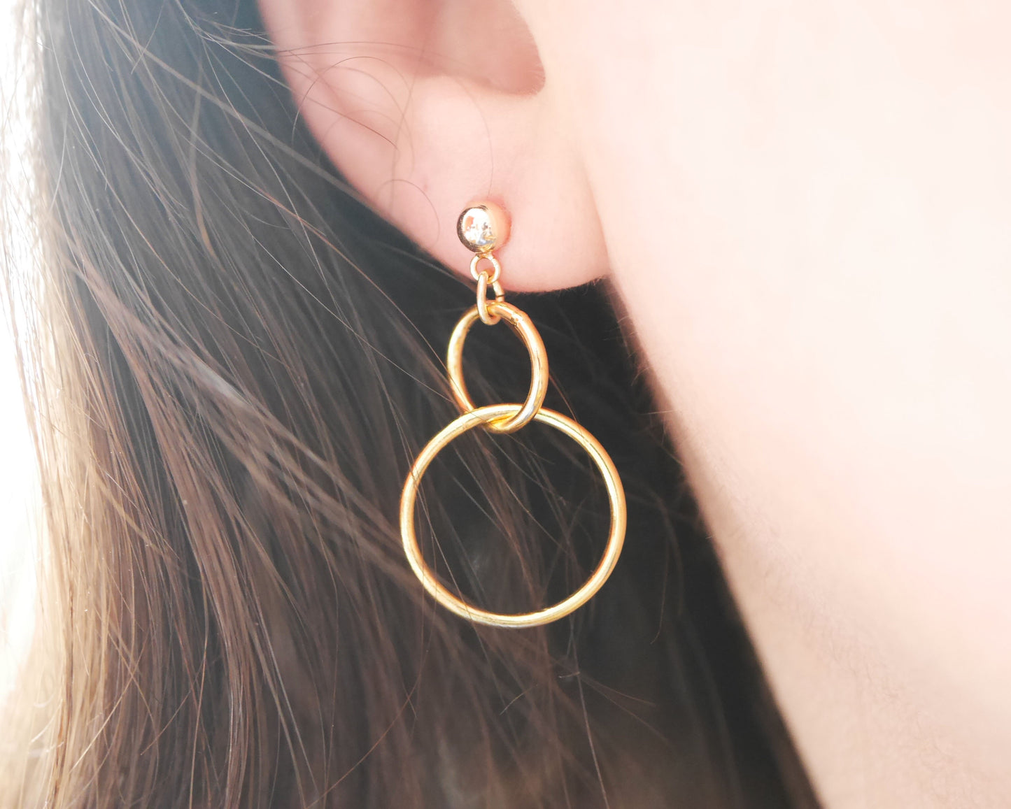 Boucles d'oreilles Infinity - Double cercles liés - Plaqué Or