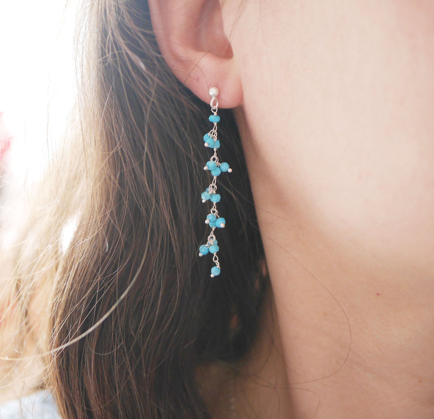 Boucles d'oreille Jaipur - Perles pierre Turquoise - Argent 925