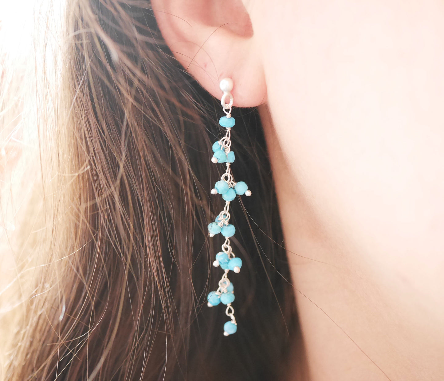 Boucles d'oreille Jaipur - Perles pierre Turquoise - Argent 925