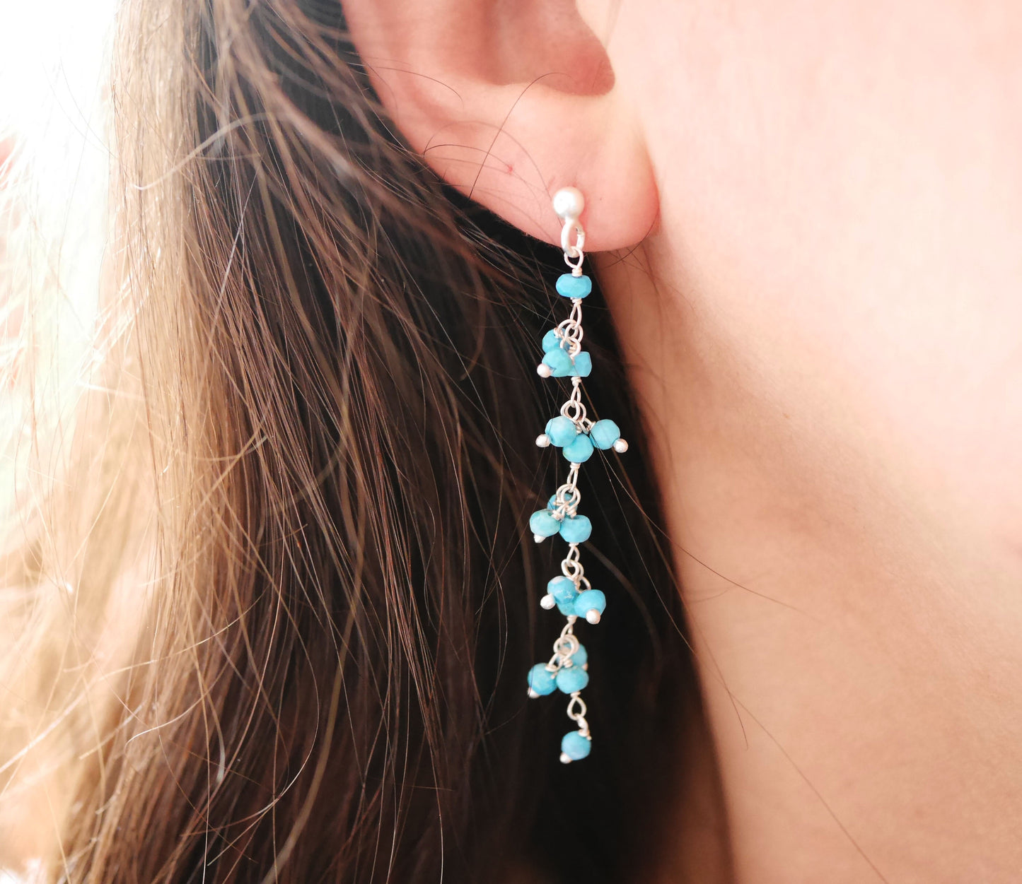 Boucles d'oreille Jaipur - Perles pierre Turquoise - Argent 925