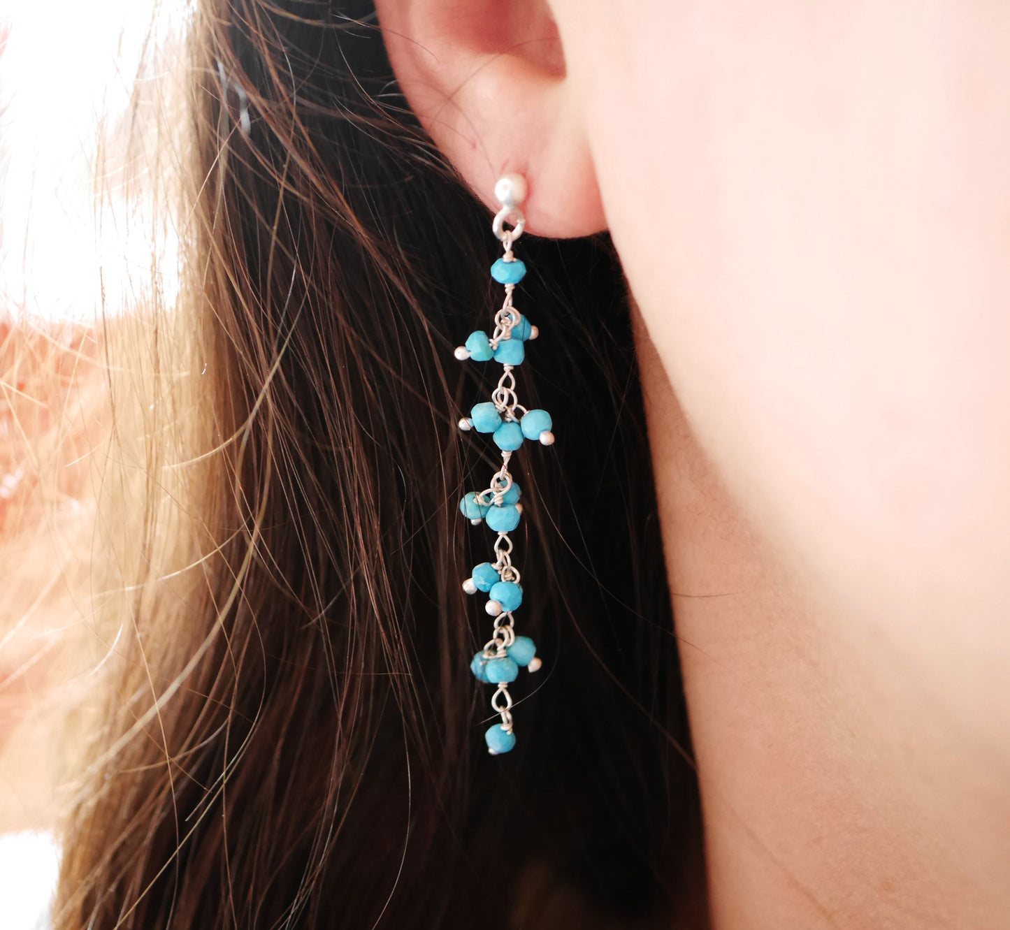 Boucles d'oreille Jaipur - Perles pierre Turquoise - Argent 925