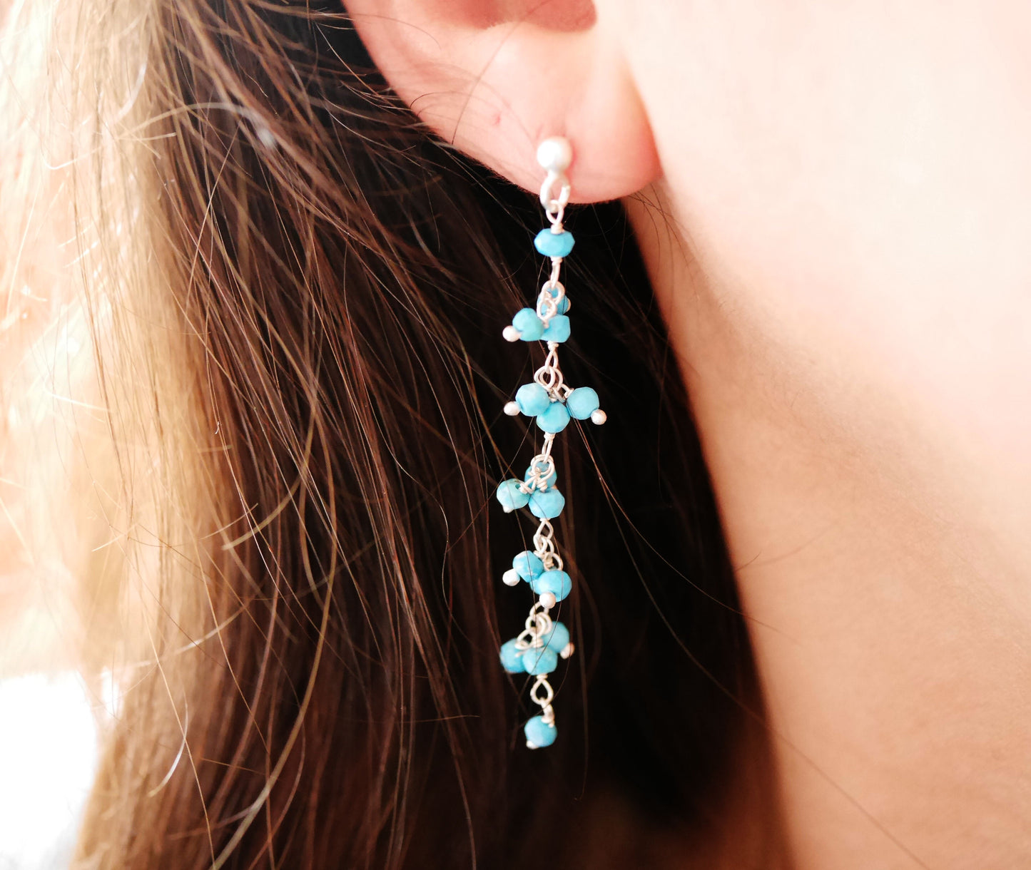 Boucles d'oreille Jaipur - Perles pierre Turquoise - Argent 925