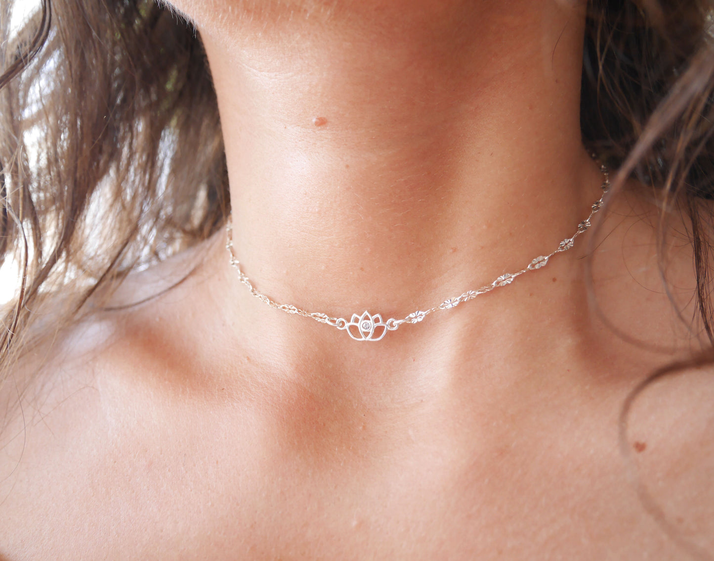 Ras du cou Diamond Lotus - Choker - Fleur de lotus avec strass - Argent 925