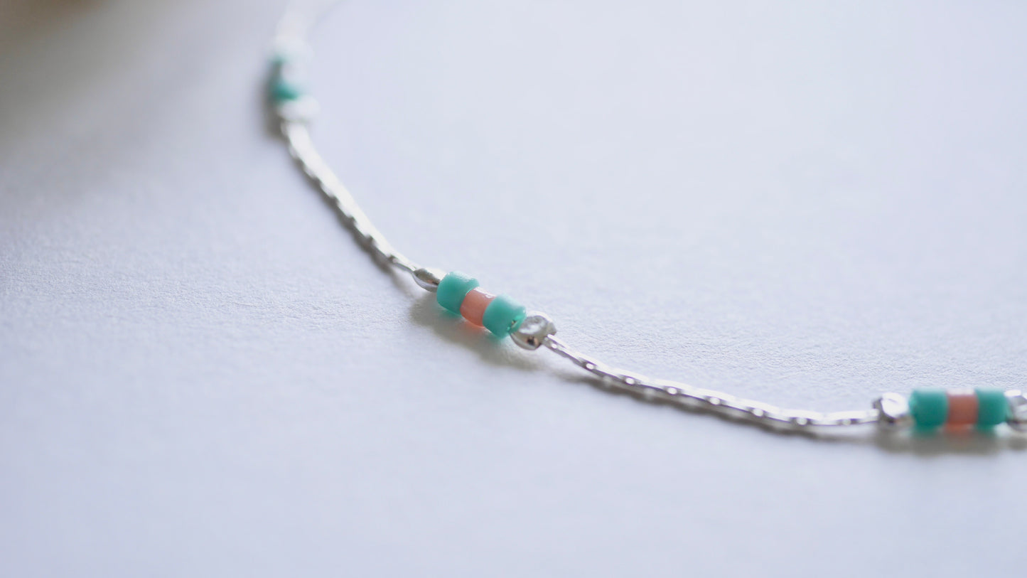 Bracelet Haryana - Chaine serpent - Perles Miyuki Corail et Turquoise - Argent 925