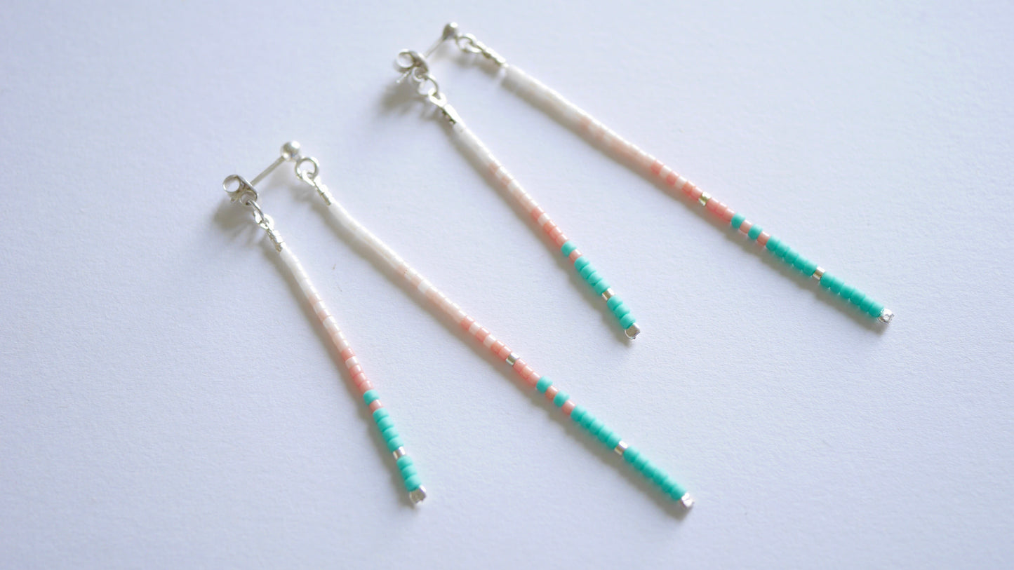 Boucles d'oreille Linaë - Pendant Devant-Derrière - Perles Miyuki Corail - Pierre Turquoise - Argent 925