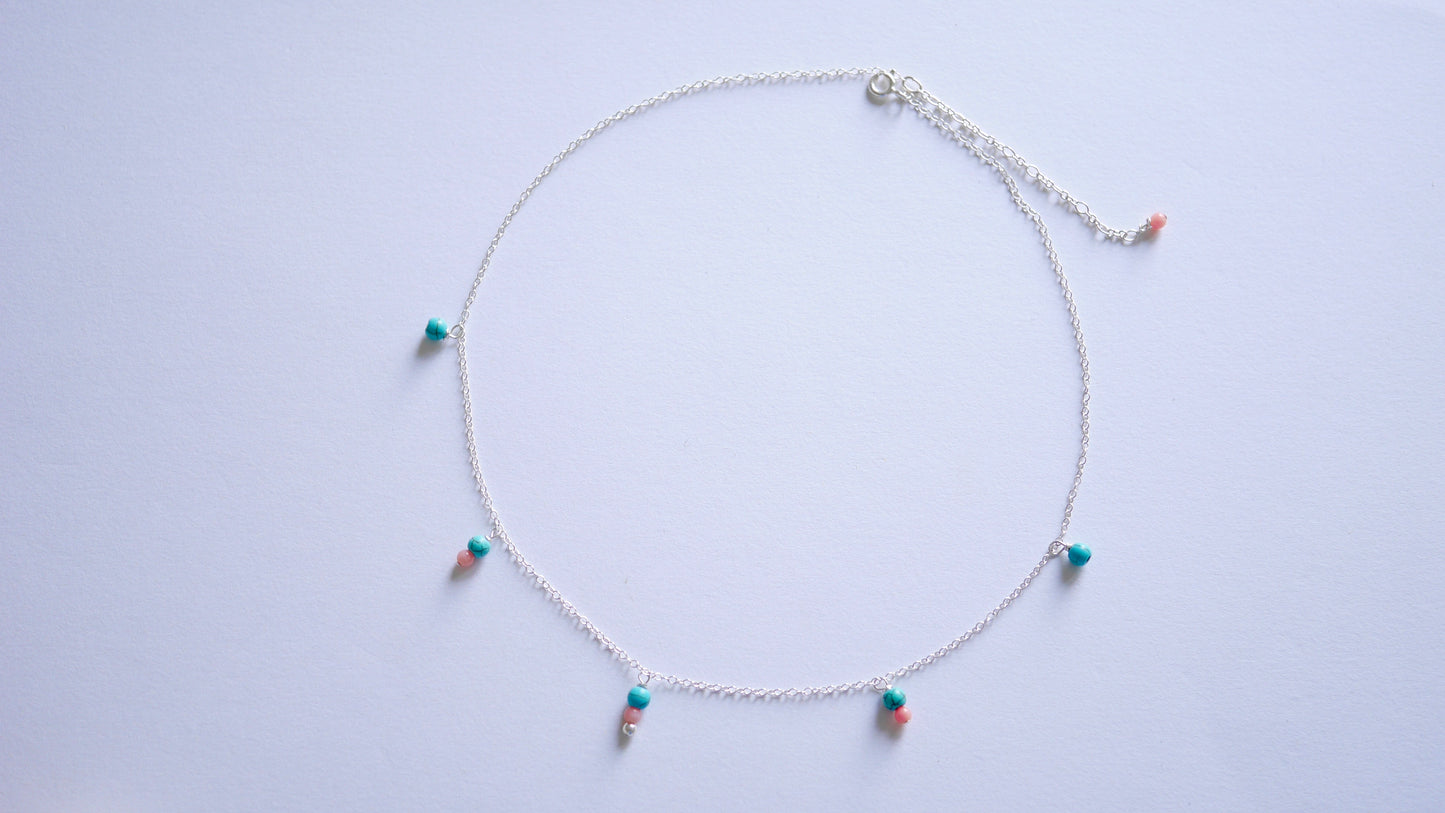 Collier Satna - Pierre Turquoise - Perles Corail - Pendant - Argent 925