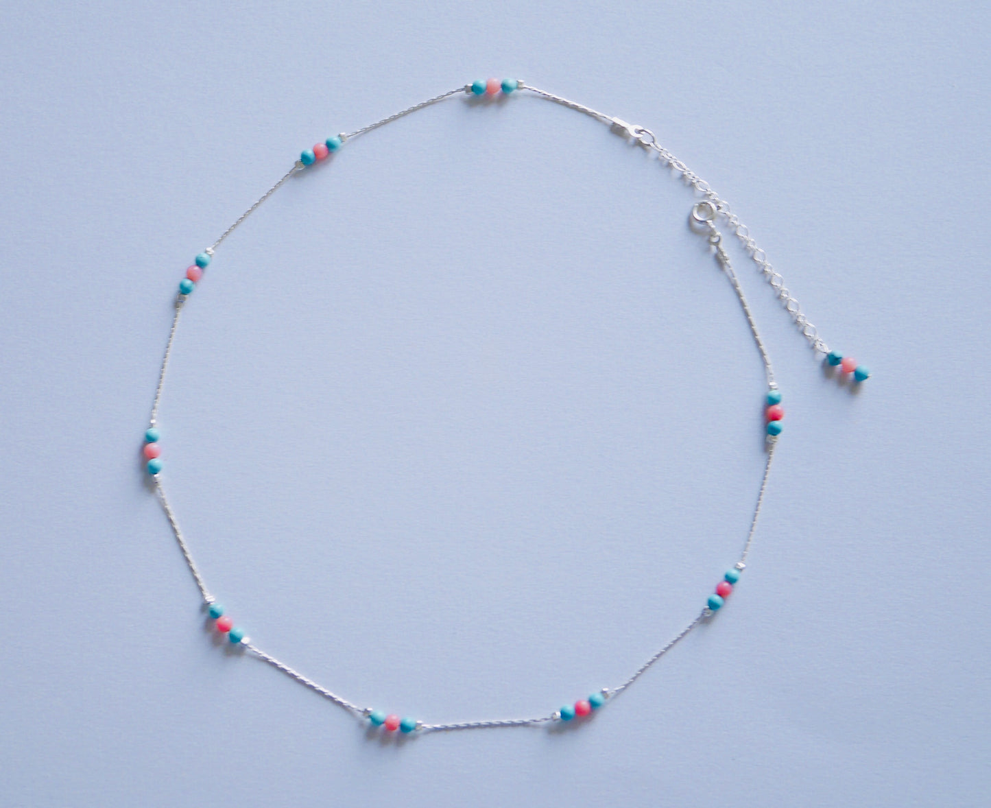 Collier Nahua - Perles Corail et Turquoise naturel - Chaîne serpent - Argent 925