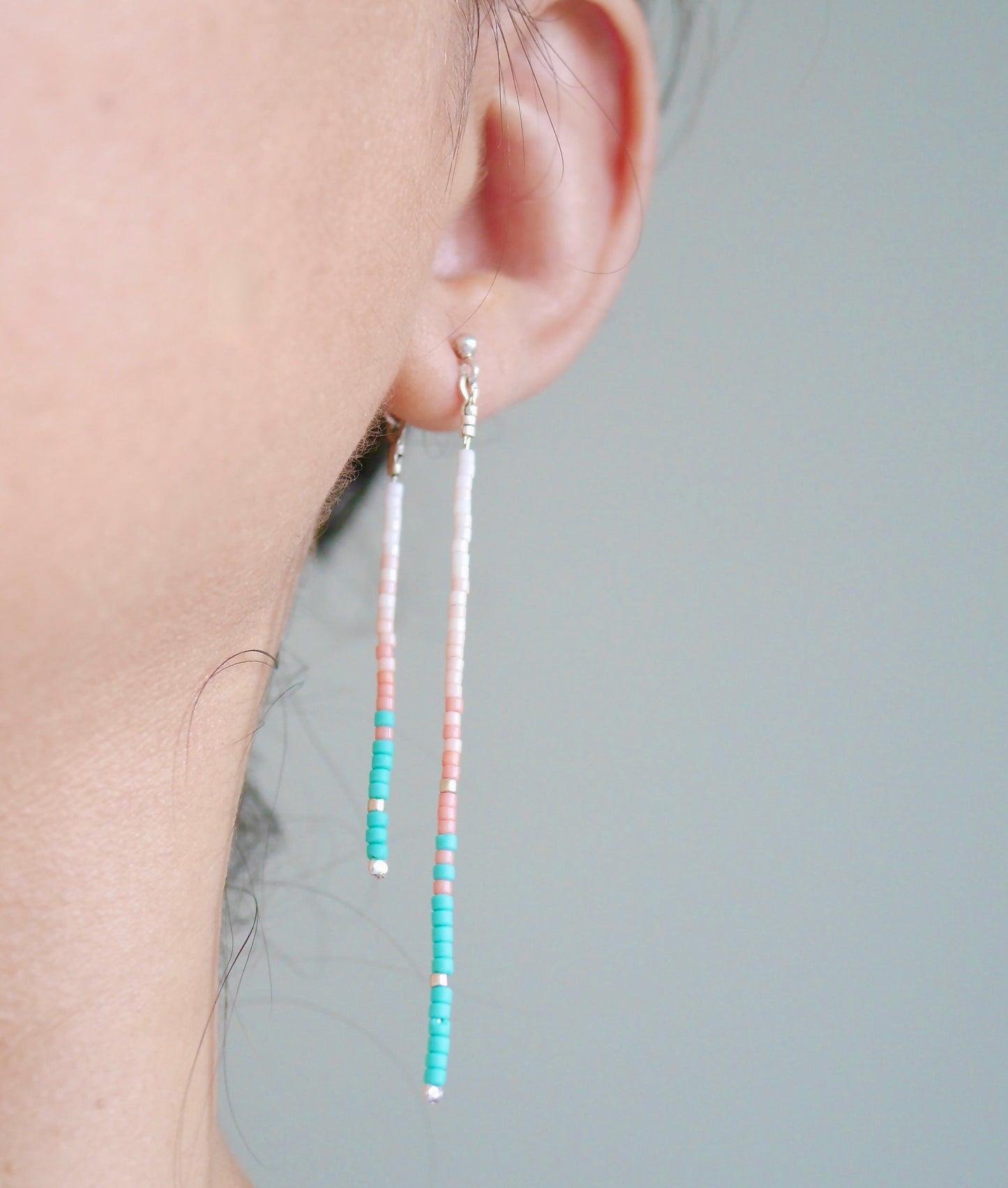 Boucles d'oreille Linaë - Pendant Devant-Derrière - Perles Miyuki Corail - Pierre Turquoise - Argent 925