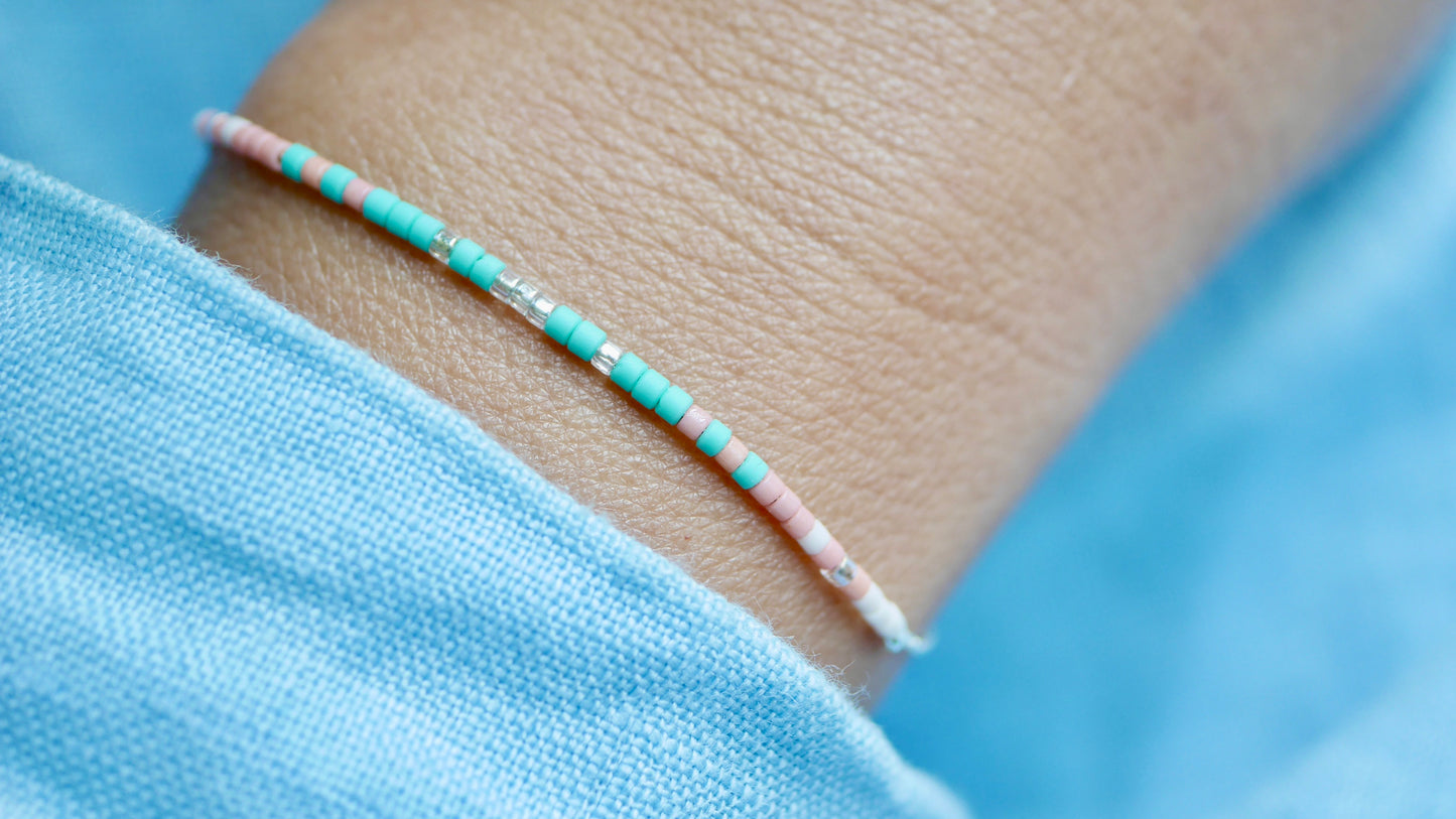 Lot de 6 Bracelets + 1 bijoux de main + 2 bagues - Chaine serpent - perles miyuki turquoise, corail, rose - Argent 925