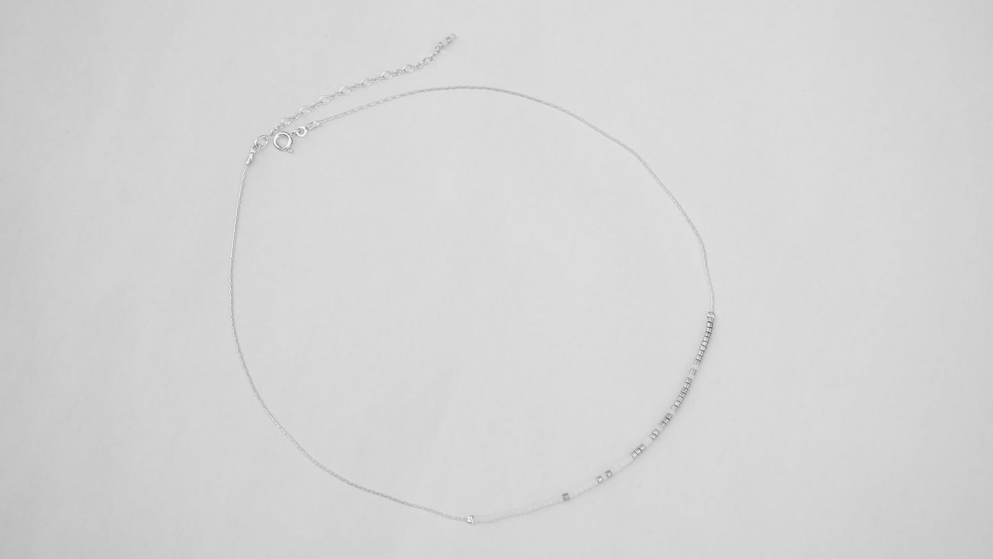 Collier fin argent 925 - Perles de verre miyuki blanches - Chaine serpent fine - Ras de cou - Perles blanche argent - Chocker - minimaliste