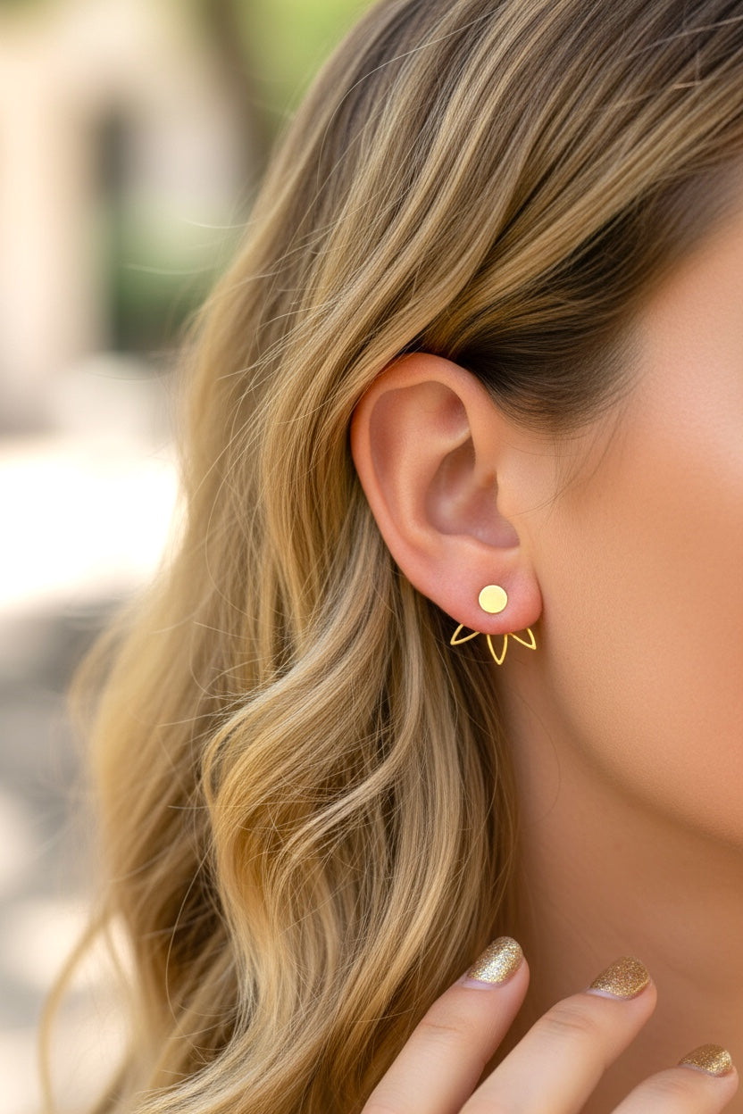 Boucles d'oreilles Flora - Fleur de Lotus - Devant-derrière - Plaqué Or