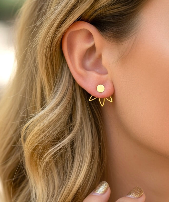 Boucles d'oreilles Flora - Fleur de Lotus - Devant-derrière - Plaqué Or